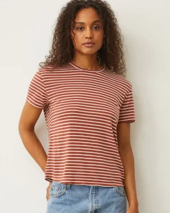 MONROW Stripe Basic Crew Neck Tee RUSTSTRIPE Clearance